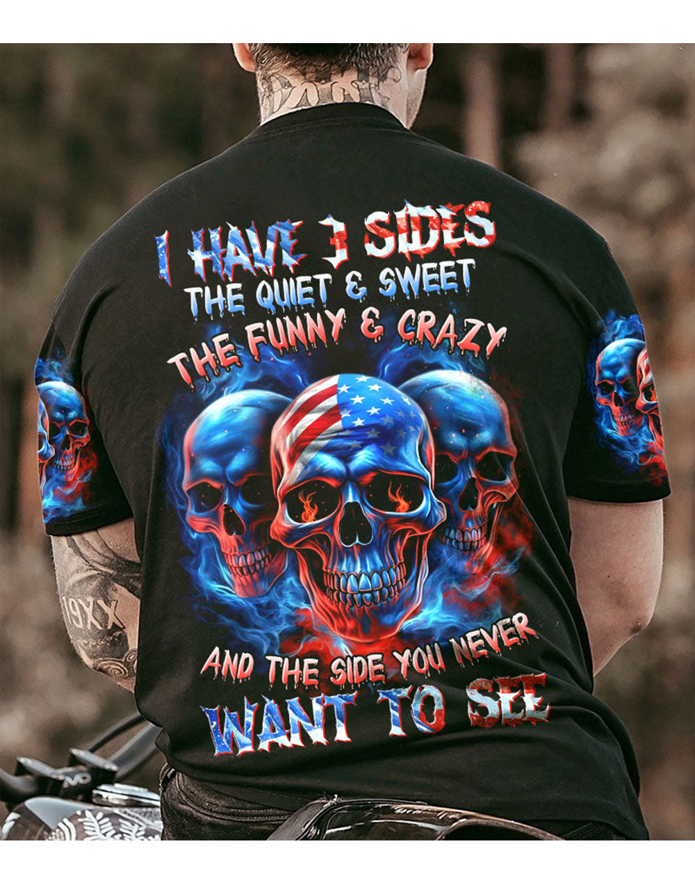 I Have 3 Side 3 Skull Black T Shirt