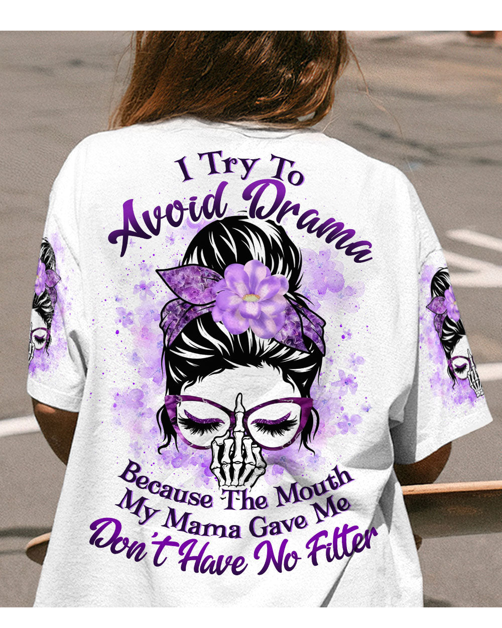 I Try To Avoid Drama Skull Girl With Glasses T Shirt