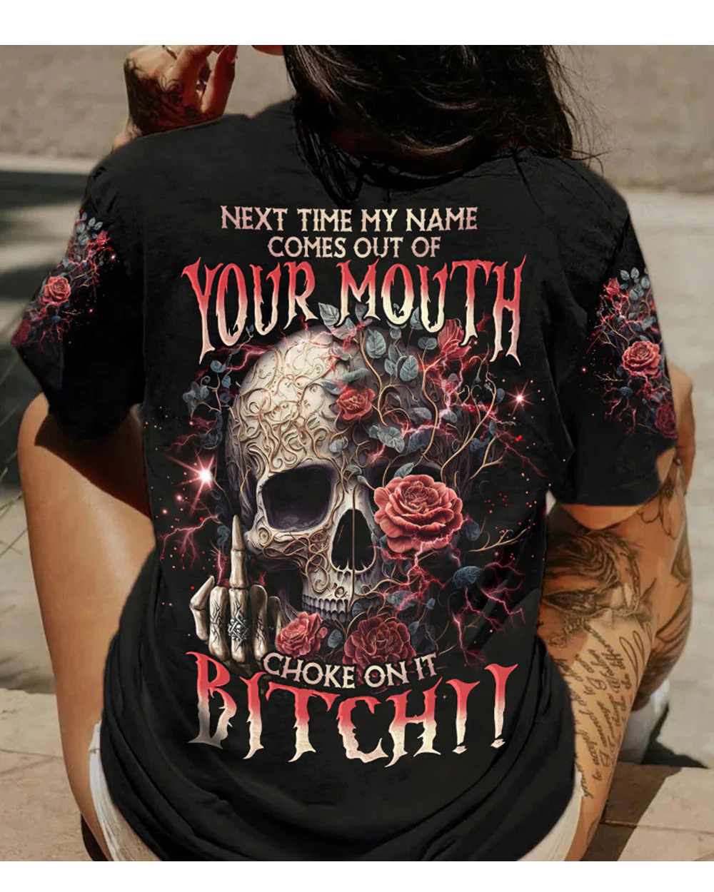 Next Time My Name Comes Out Of Your Mouth Roses Skull T Shirt