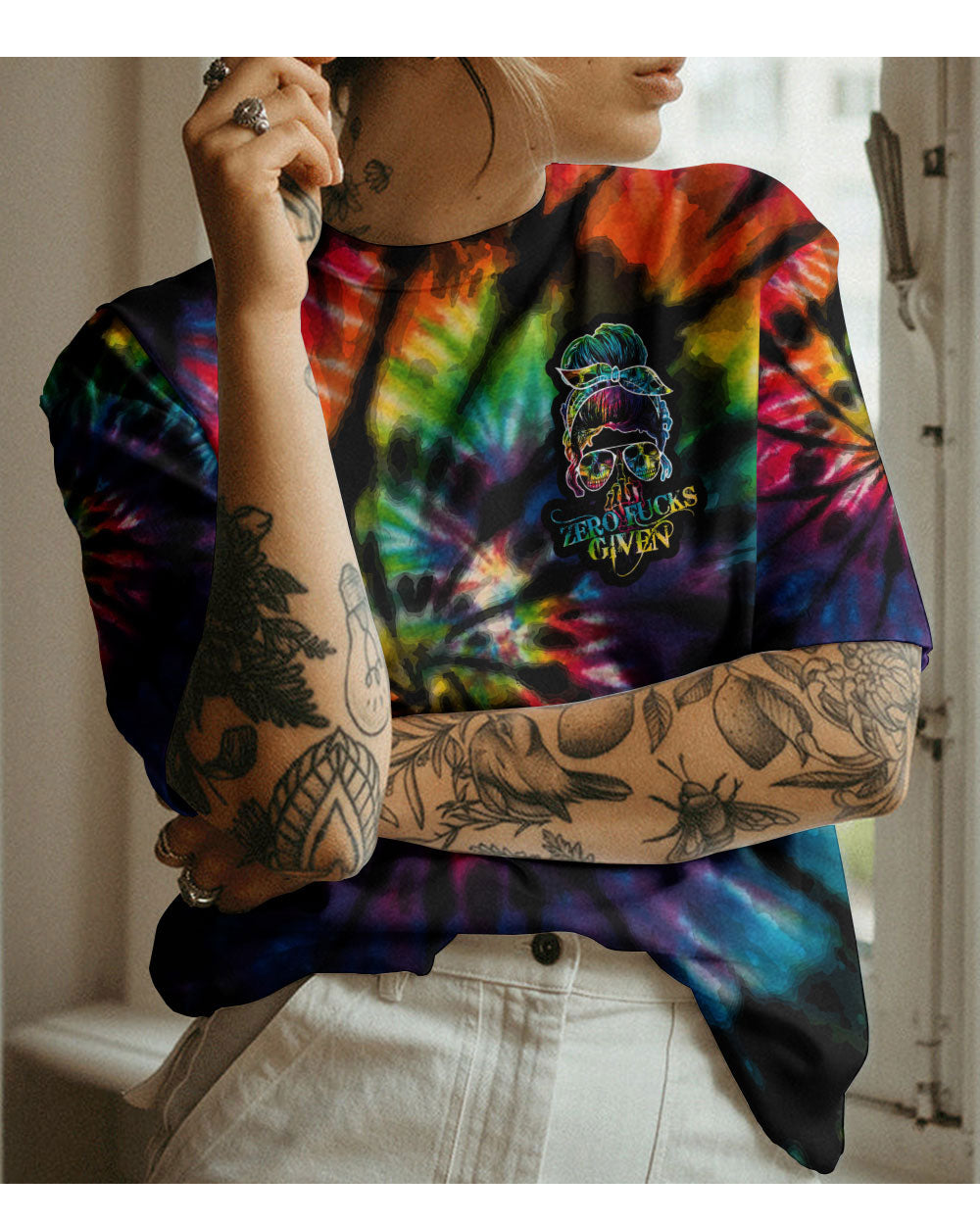 Zero FCKS Given Tie Dye Skull T Shirt