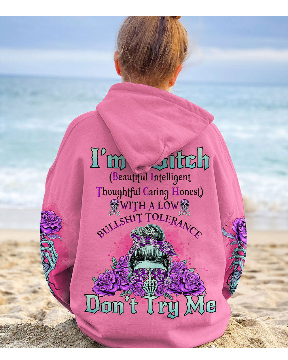 I'm A B Don't Try Me Pink Skull Hoodie