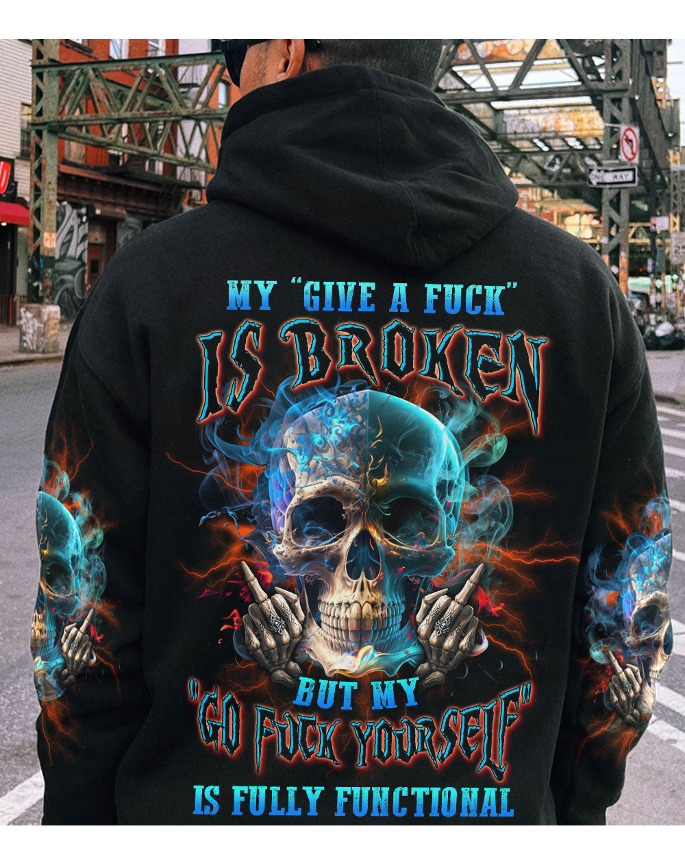 My Give A F*ck Is Broken Black Skull Hoodie