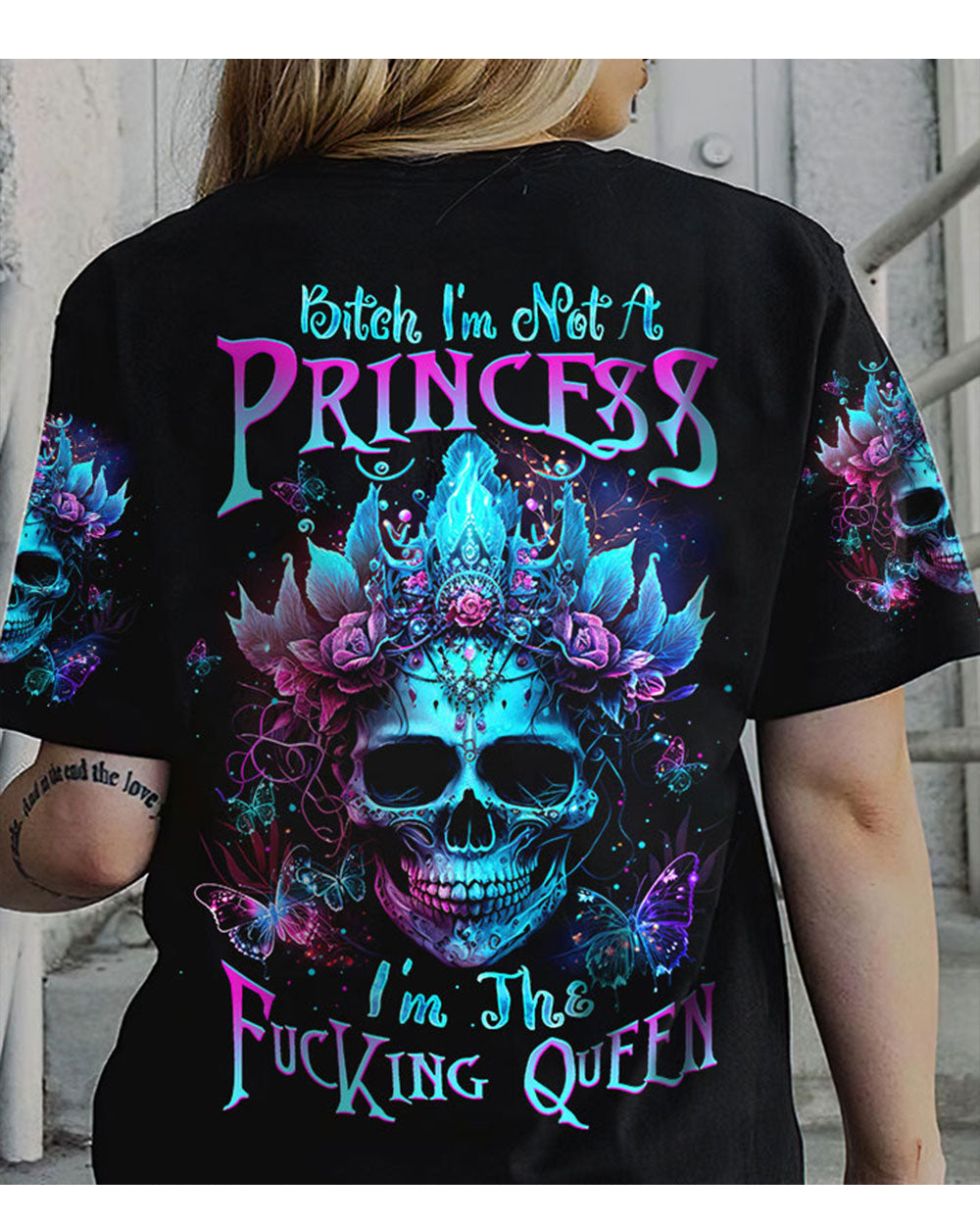 I'm Not A Princess Skull Black T Shirt