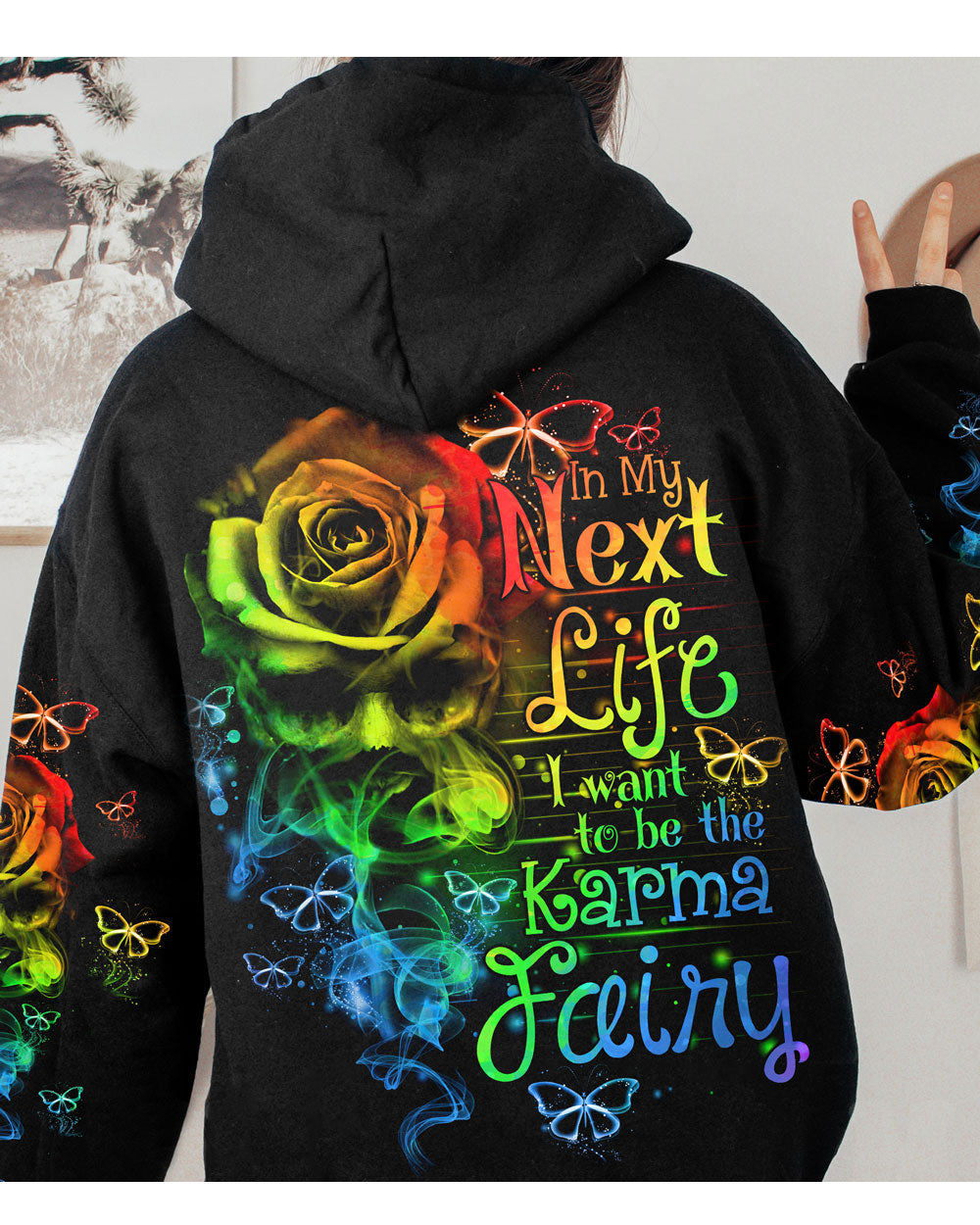 In My Next Time I Want To Be The Karma Fairy Rose Smoke Skull Hoodie