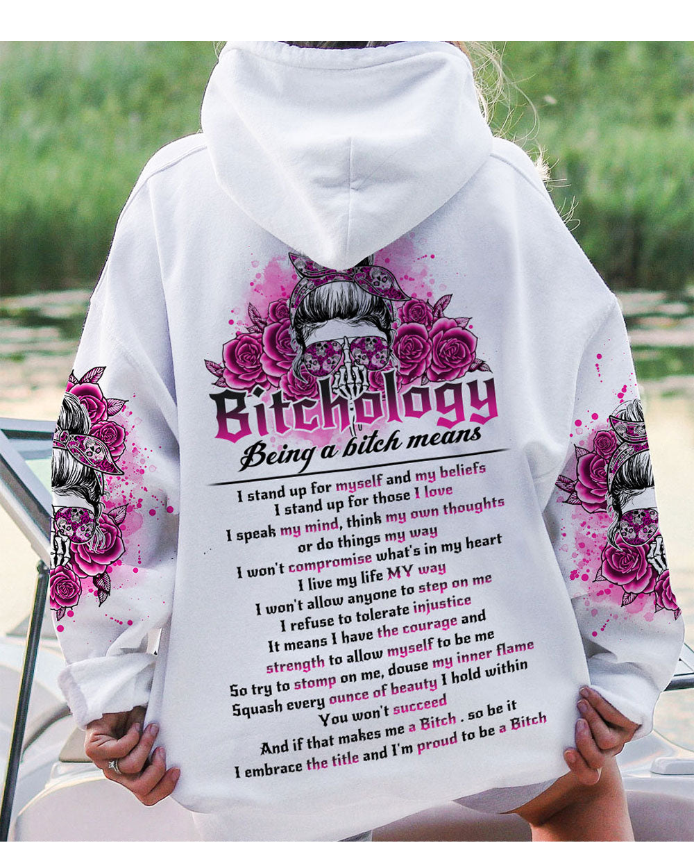 B_OLOGY Skull Flowers White Hoodie