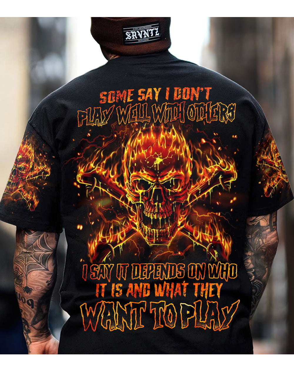 Some Say I Don't Play Well With Others Fire Skull T Shirt