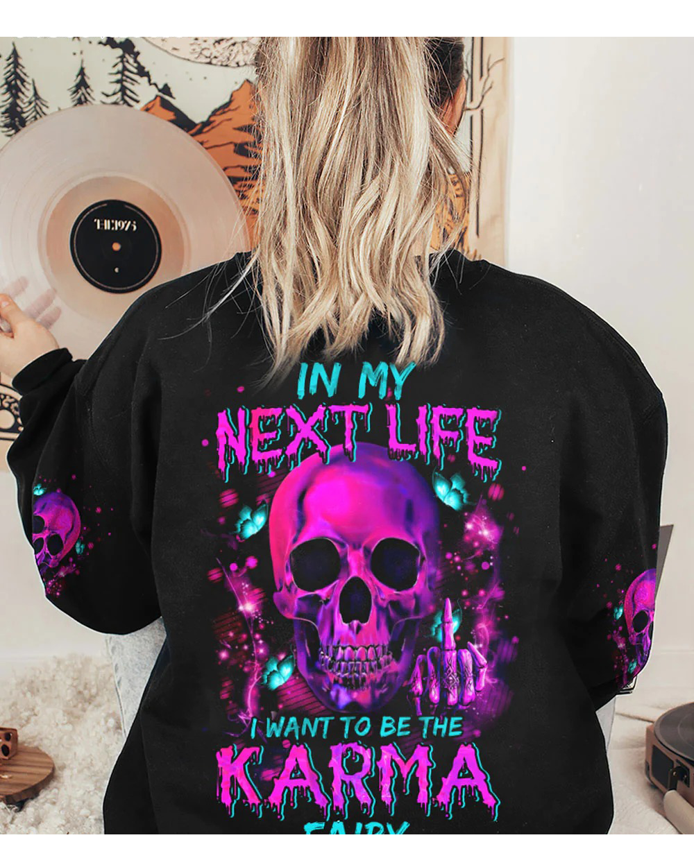 In My Next Time I Want To Be The Karma Fairy Skull Pink Hoodie