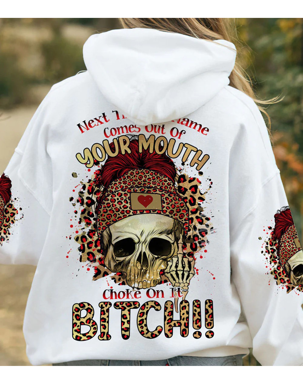 Next Time My Name Comes Out Of Your Mouth White Skull Hoodie