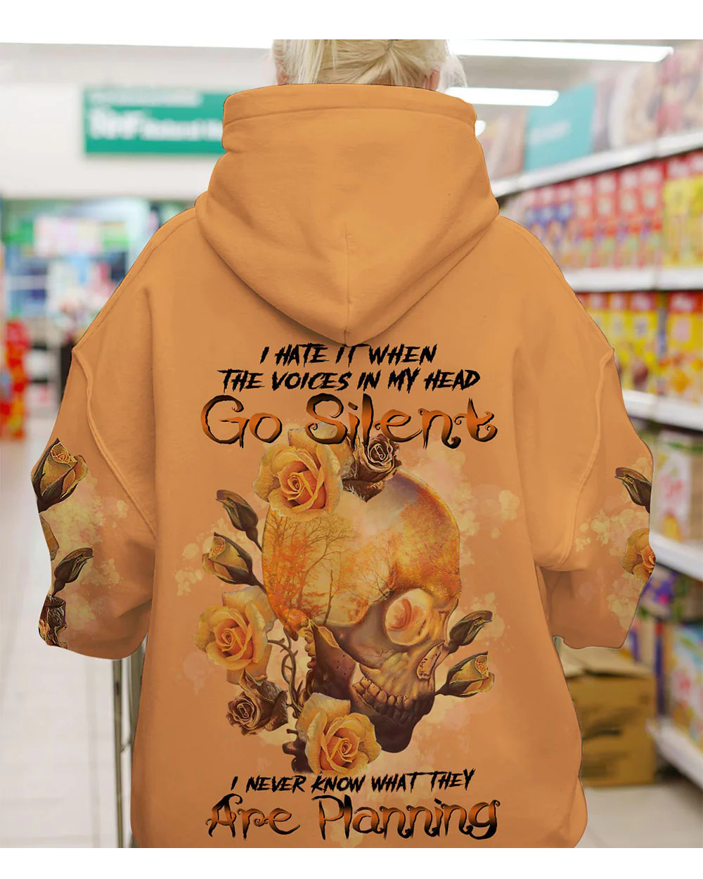 I Hate It When The Voices In My Head Skull Flowers Hoodie