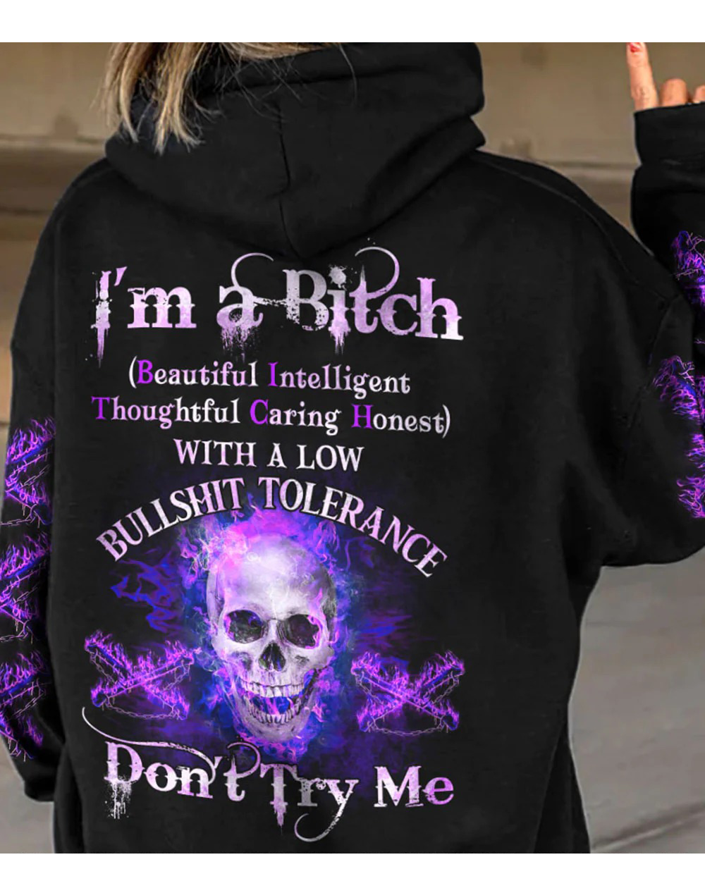 I'm A B Don't Try Me Skull Purple 3D Hoodie