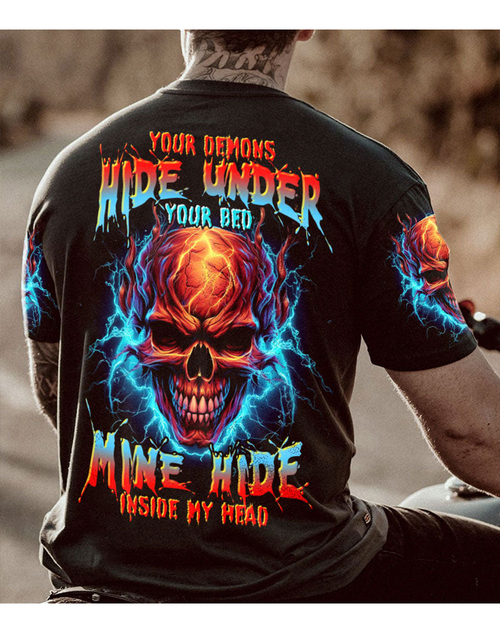 Your Demons Hide Under Your Bed Skull T Shirt