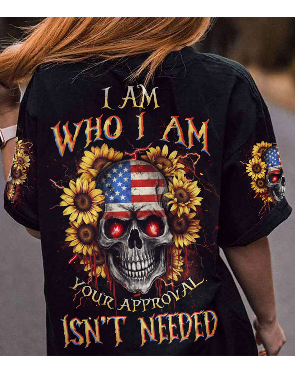 I Am Who I Am Skull Flowers Black T Shirt