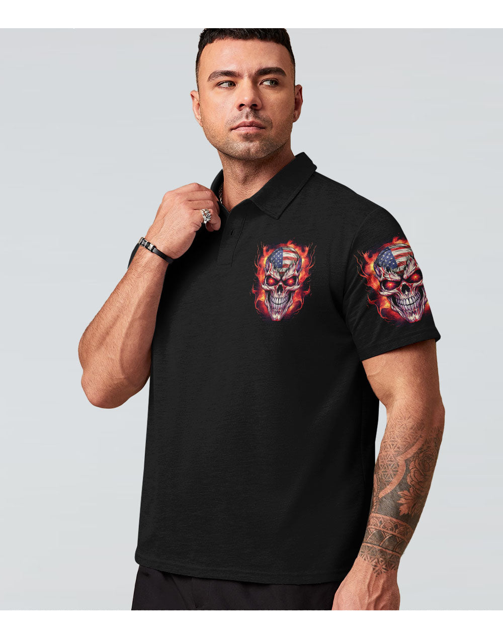 This Is American Skull Flag Fire Polo Shirt