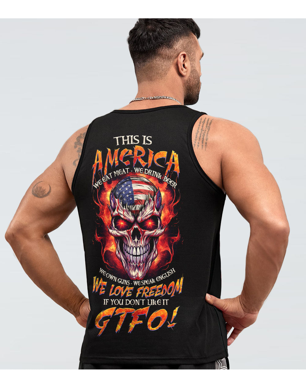 This Is American Skull Flag Fire Tank Top