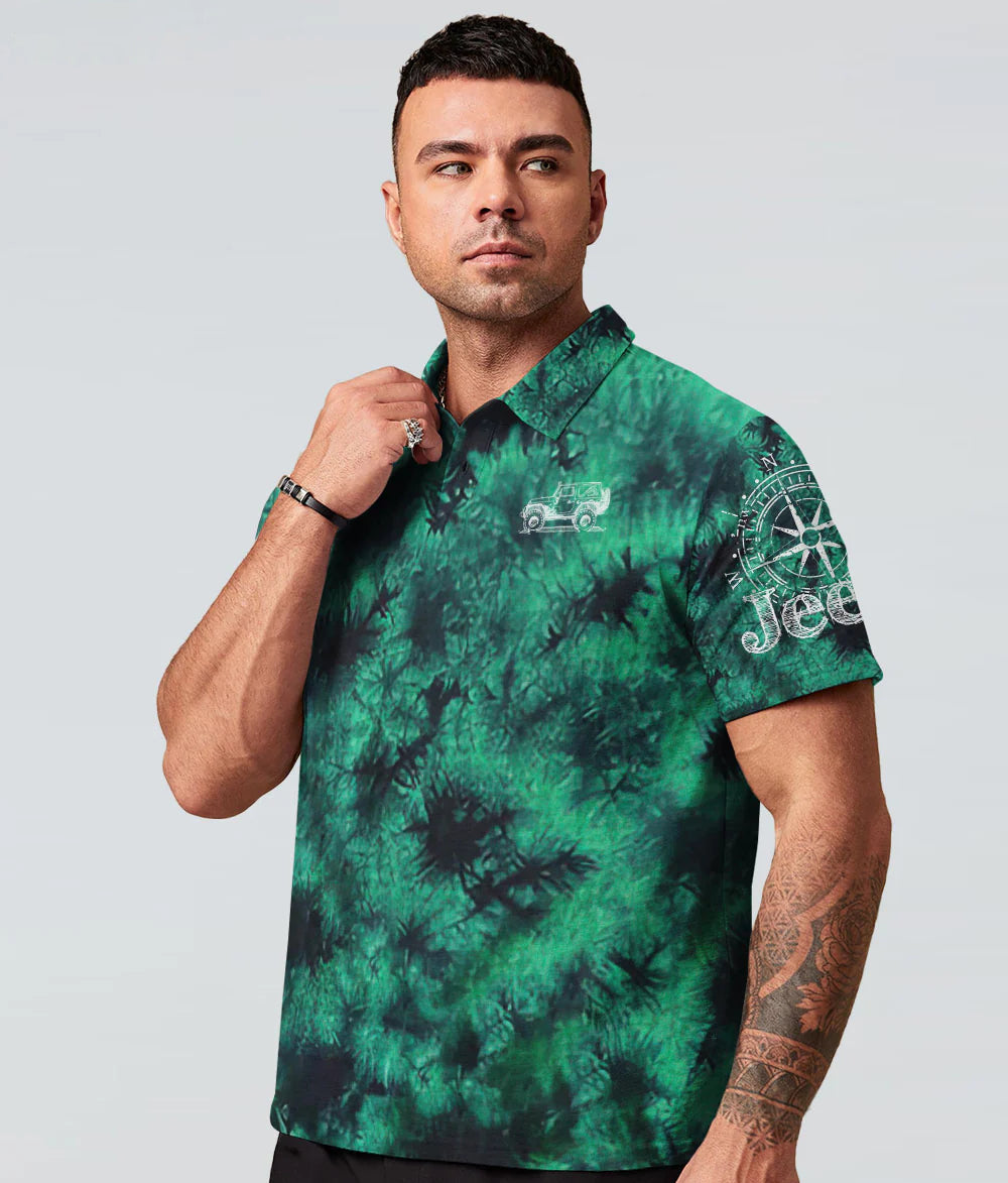 jeep-life-compass-sketch-green-tie-dye-polo-shirt