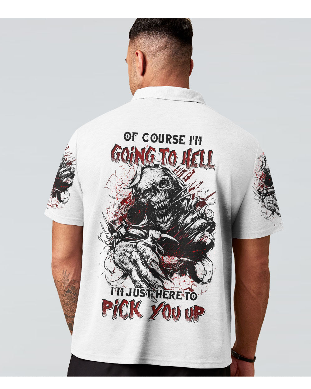 Of Course i'm Going To Hell Skull White Polo Shirt