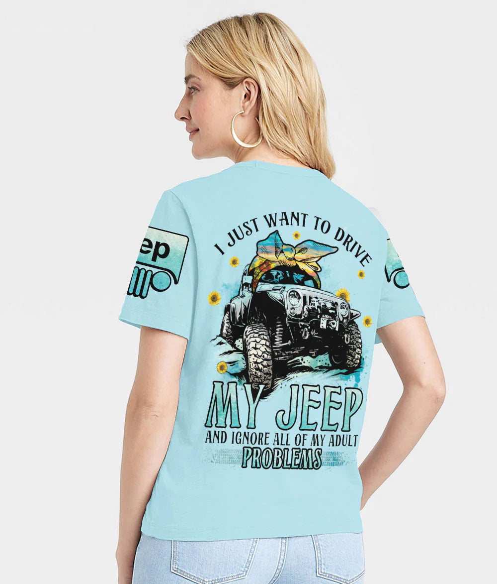 i-just-want-to-drive-jeep-sunflower-women-v-neck-t-shirt