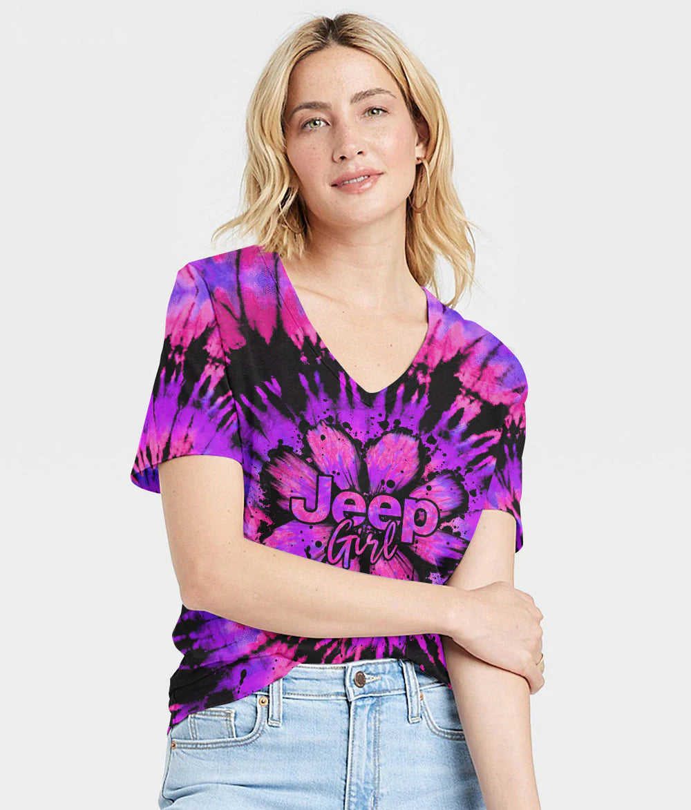 jeep-girl-dog-daisy-purple-tie-dye-women-v-neck-t-shirt