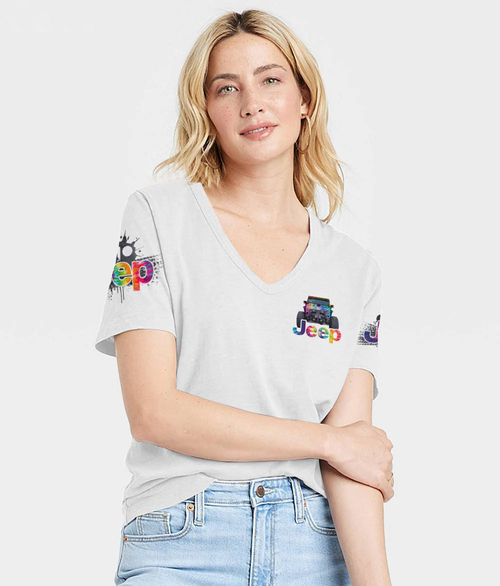 im-the-tie-dyed-one-jeep-women-v-neck-t-shirt