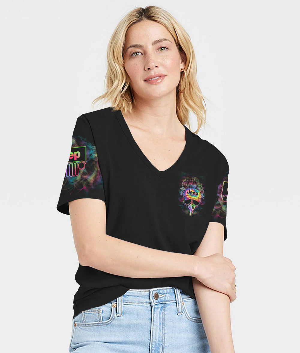 neon-jeep-girl-i-am-who-i-am-women-v-neck-t-shirt