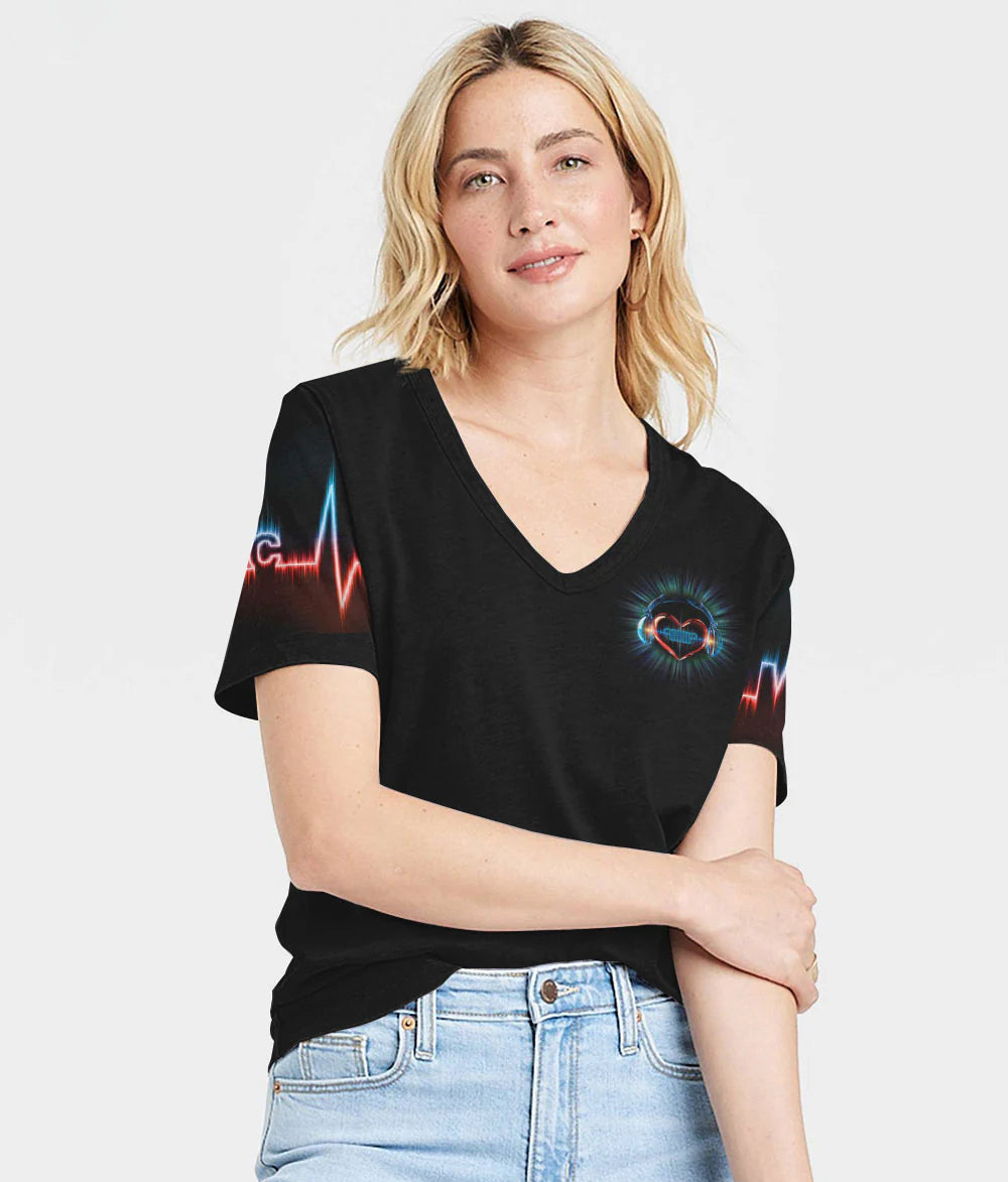 very-loud-music-in-a-jeep-hearbeat-women-v-neck-t-shirt