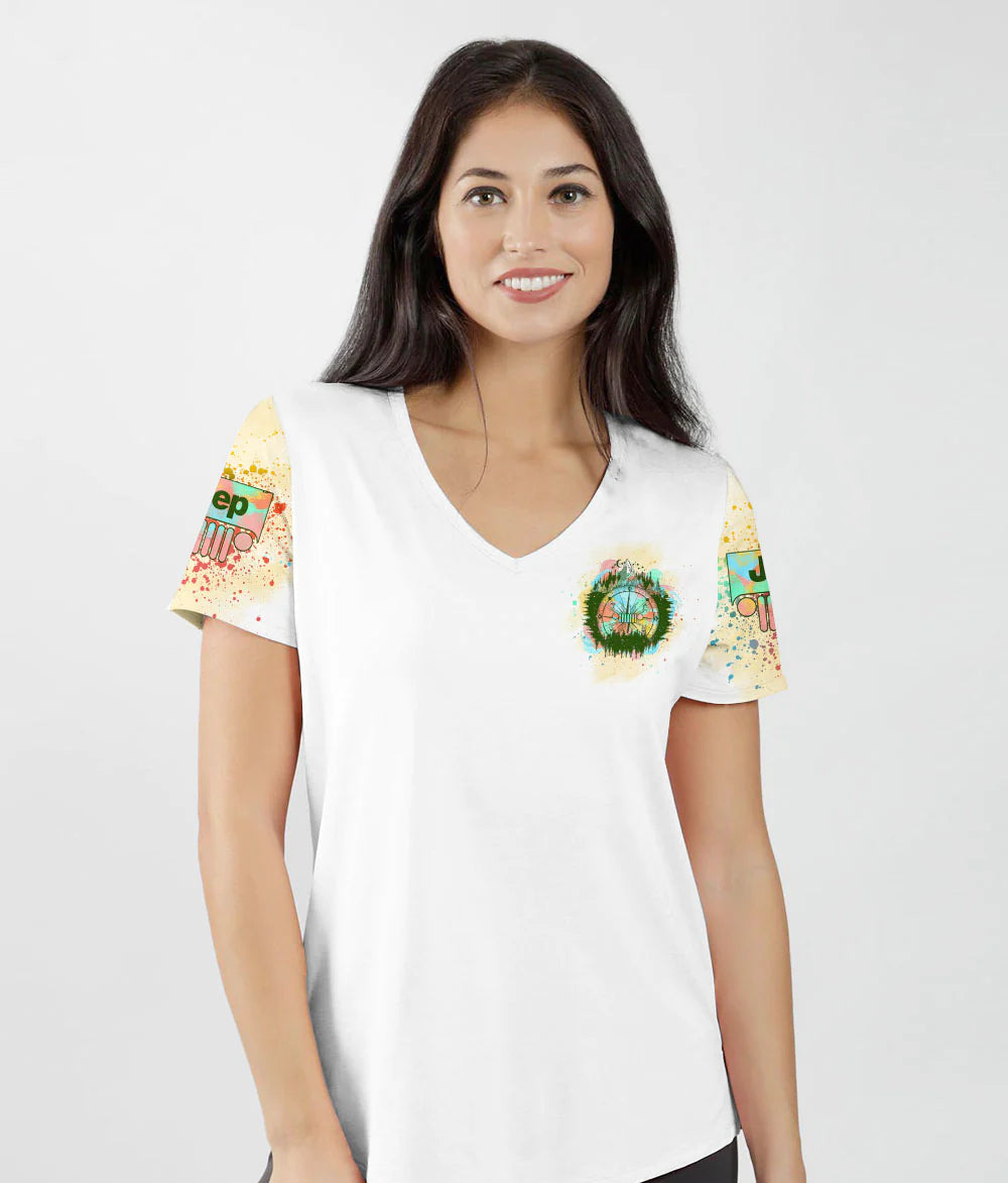 always-take-the-scenic-route-compass-colorful-women-v-neck-t-shirt