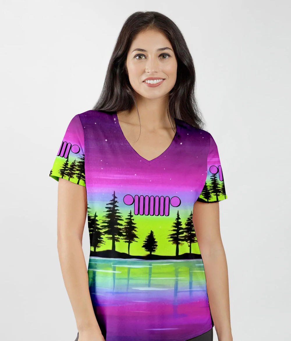 retro-jeep-not-all-who-wander-are-lost-forest-purple-v-neck-t-shirt