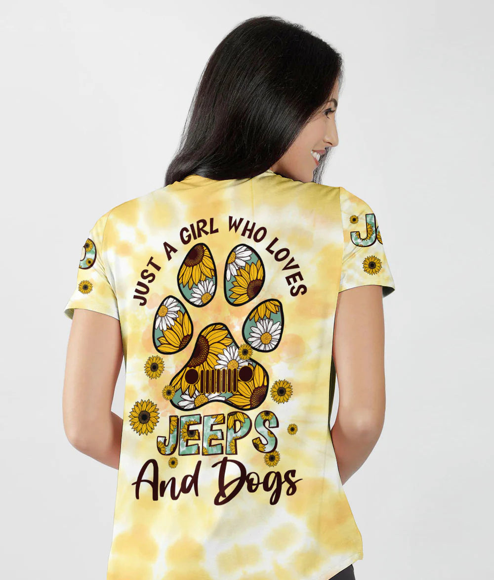 just-a-girl-who-loves-jeeps-and-dogs-sunflower-women-v-neck-t-shirt