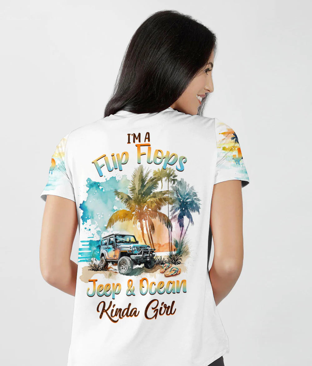 flip-flops-jeep-ocean-kinda-girl-watercolor-women-v-neck-t-shirt