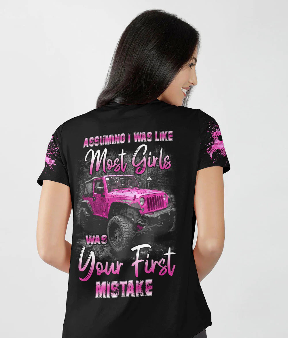 assuming-i-was-like-most-girls-pink-jeep-women-v-neck-t-shirt