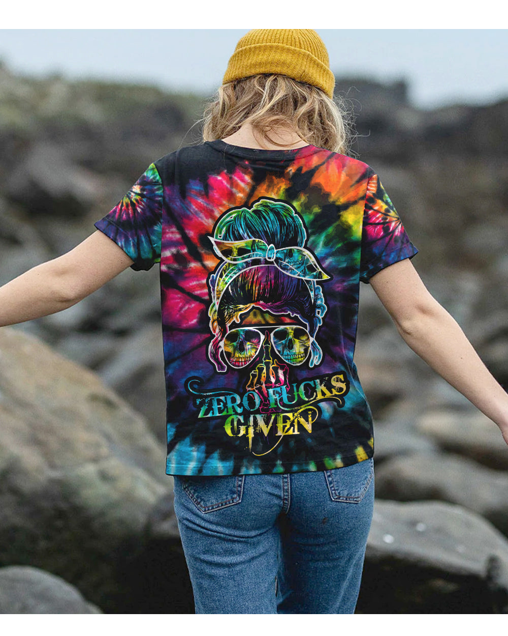 Zero FCKS Given Tie Dye Skull T Shirt