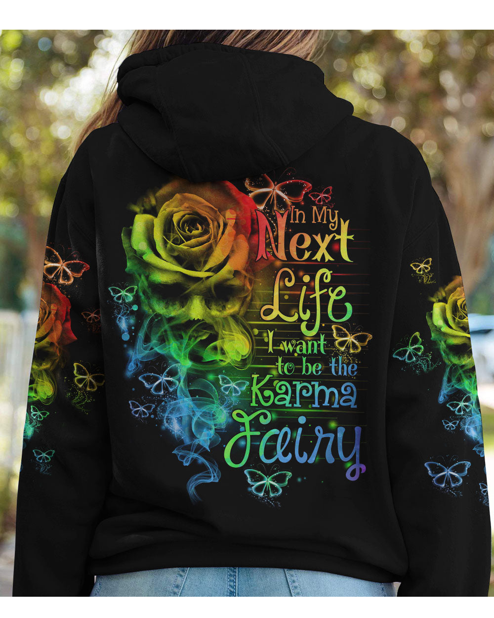 In My Next Time I Want To Be The Karma Fairy Rose Smoke Skull Hoodie