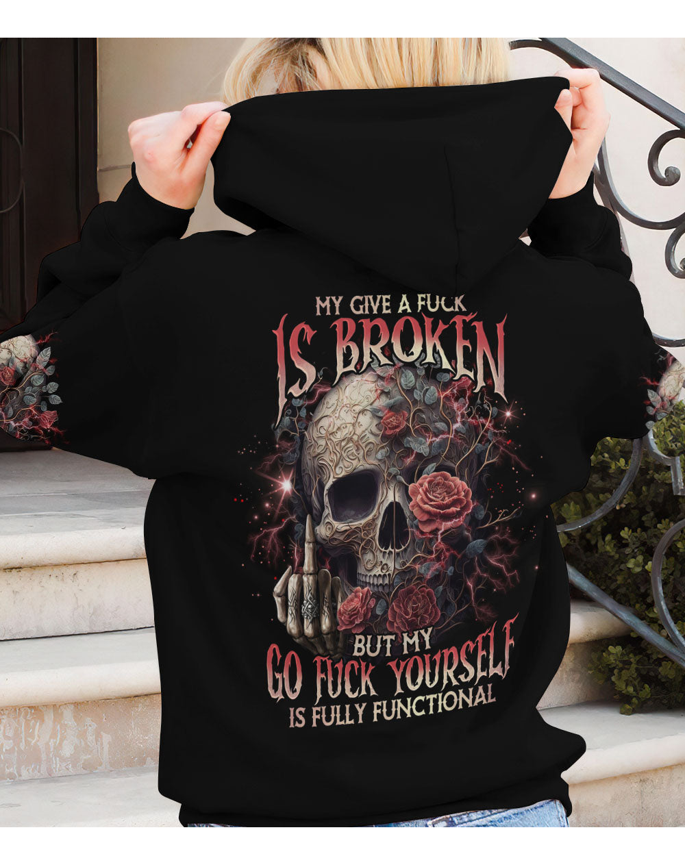 My Give A F Is Broken Skull Flowers Hoodie