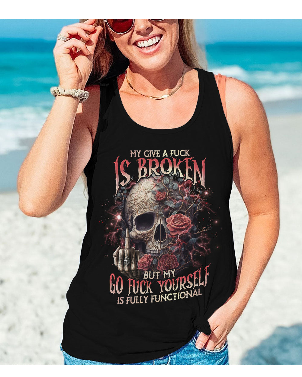 My Give A F Is Broken Skull Flowers Tank Top