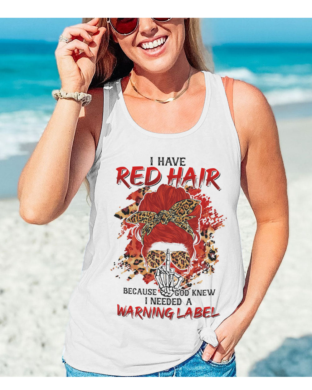 I Have Red Hair White Skull Tank Top