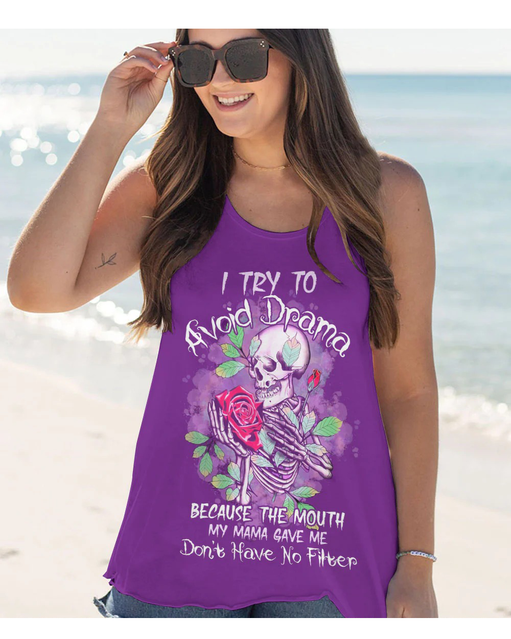 I TryTo Avoid Drama Skull Purple Tank Top