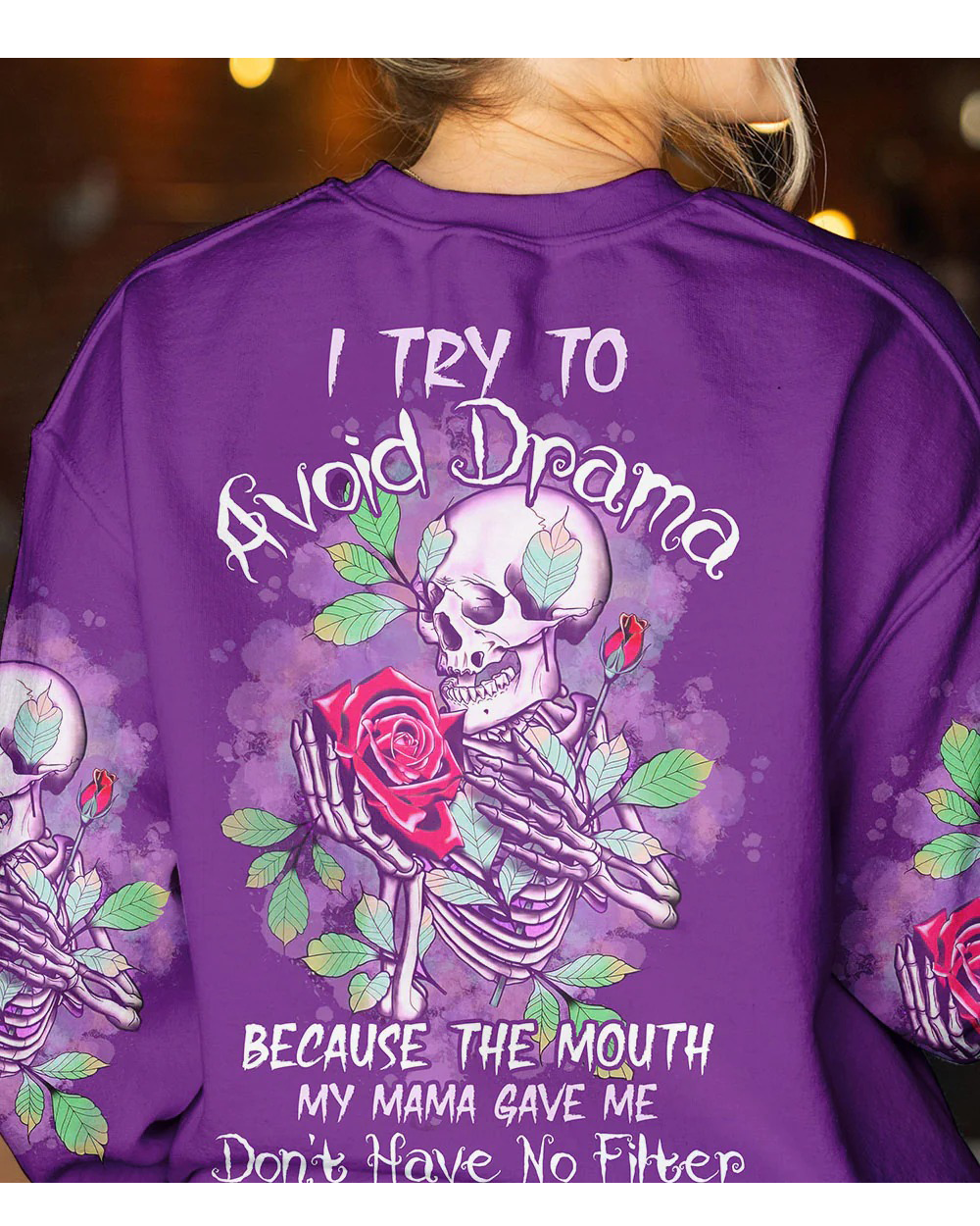 I TryTo Avoid Drama Skull Purple Sweatshirt