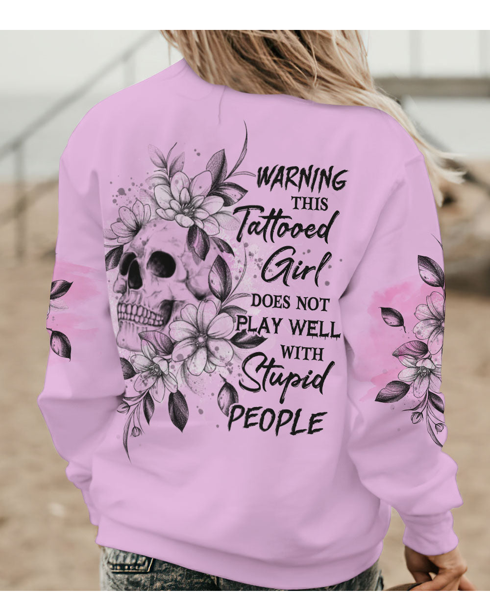 Warning This Tattooed Girl Skull All Over Print Sweatshirt