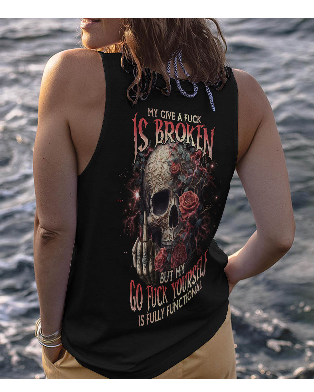 My Give A F Is Broken Skull Flowers Tank Top