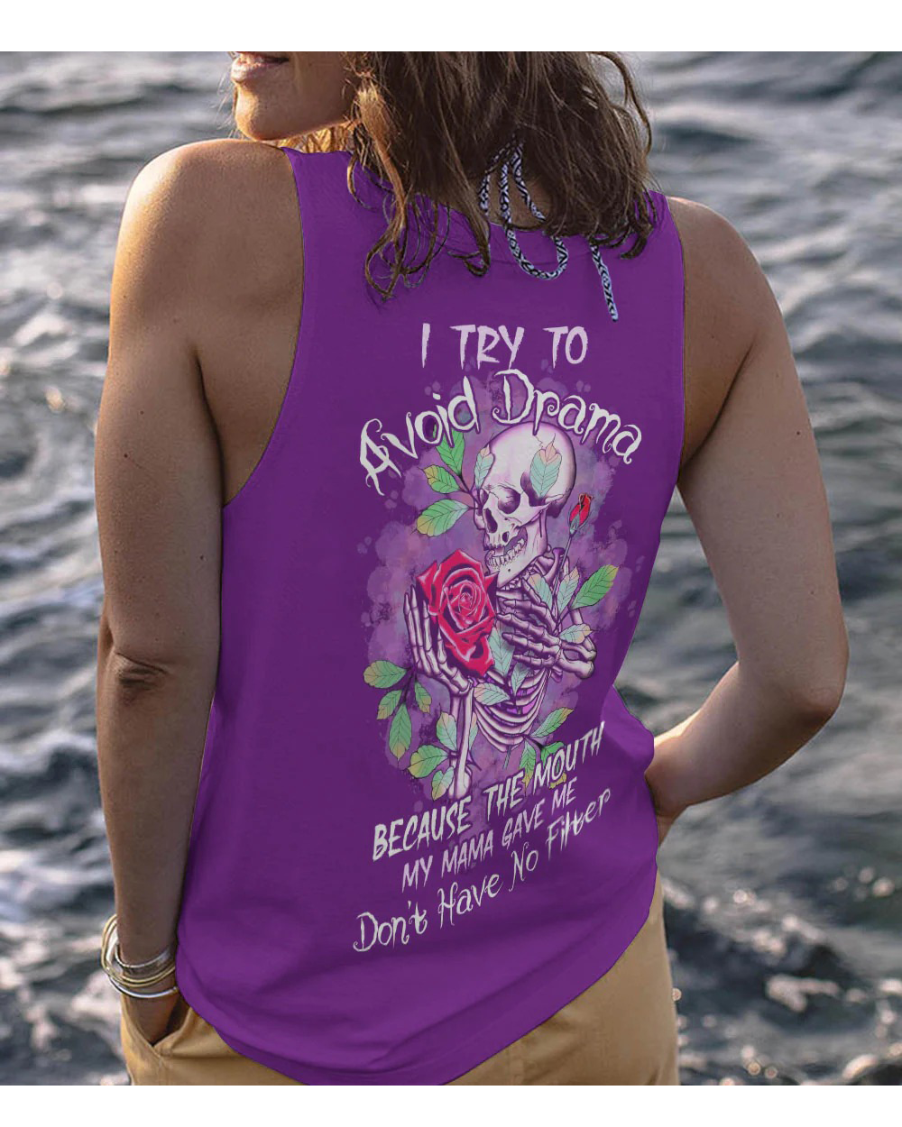 I TryTo Avoid Drama Skull Purple Tank Top