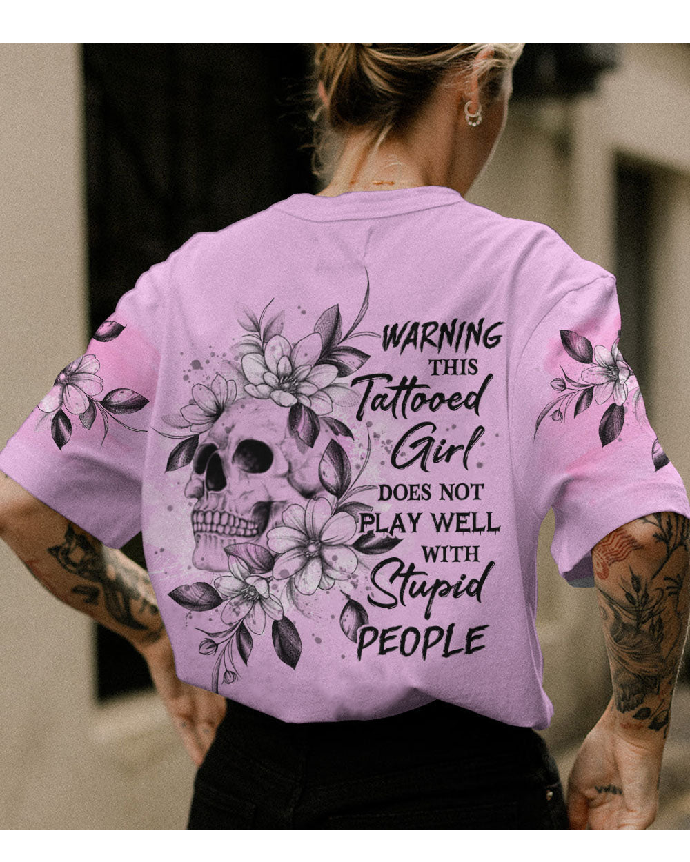 Warning This Tattooed Girl Skull T Shirt