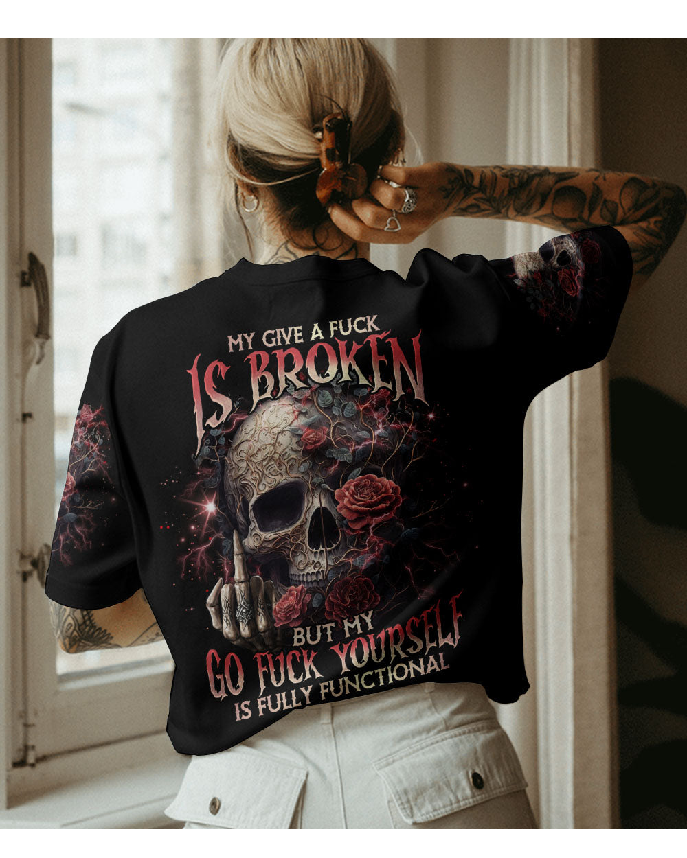 My Give A F Is Broken Skull Flowers T Shirt