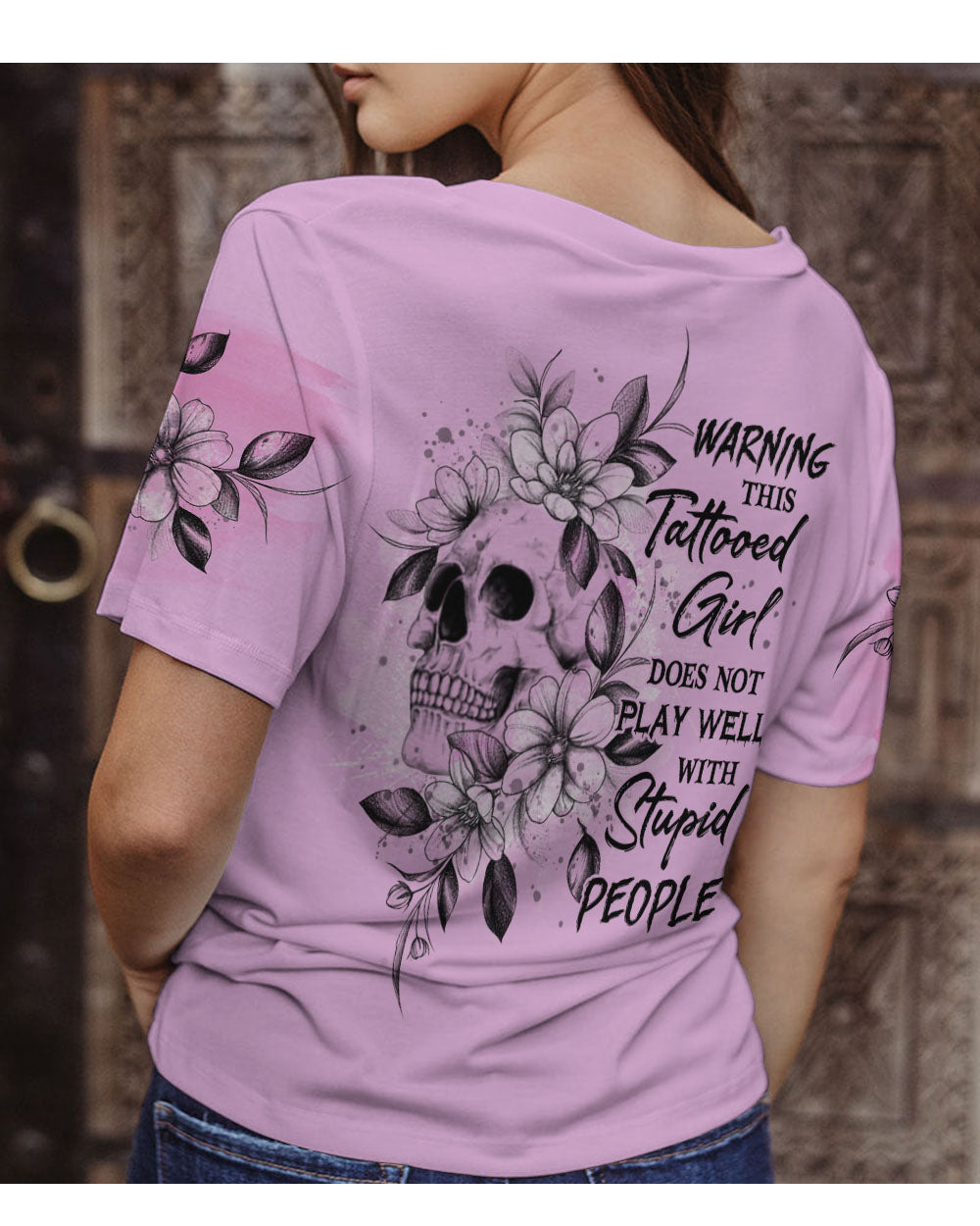 Warning This Tattooed Girl Skull T Shirt