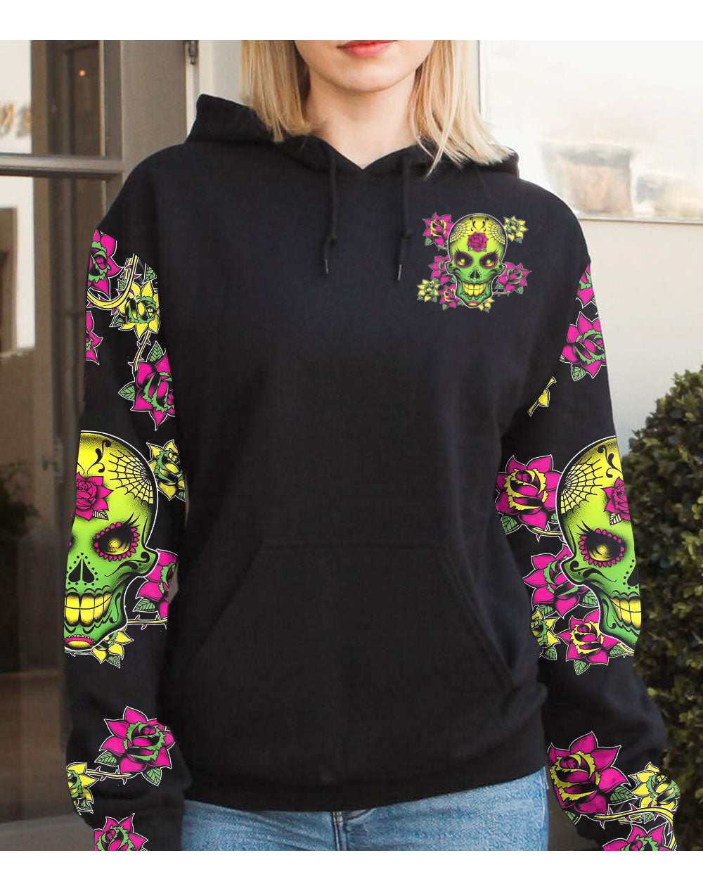 Warning This Tattooed Girl Flower Sugar Skull Hoodie