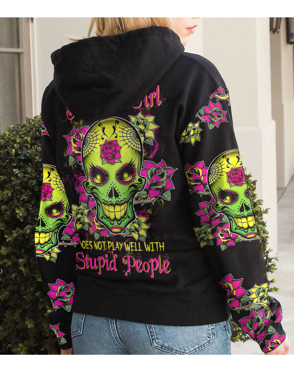 Warning This Tattooed Girl Flower Sugar Skull Hoodie