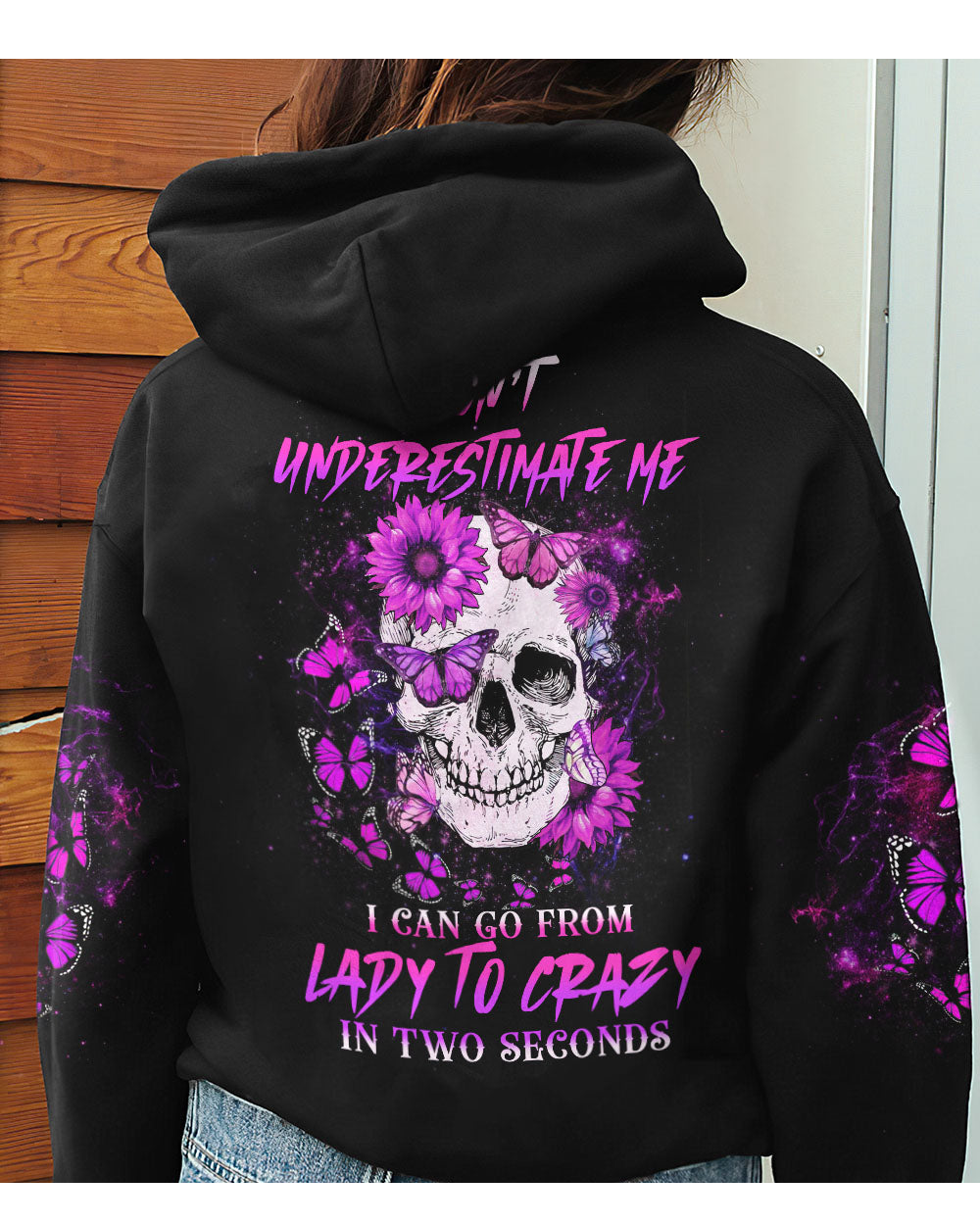 Don't Underestimate Me Skull Flower Black Hoodie