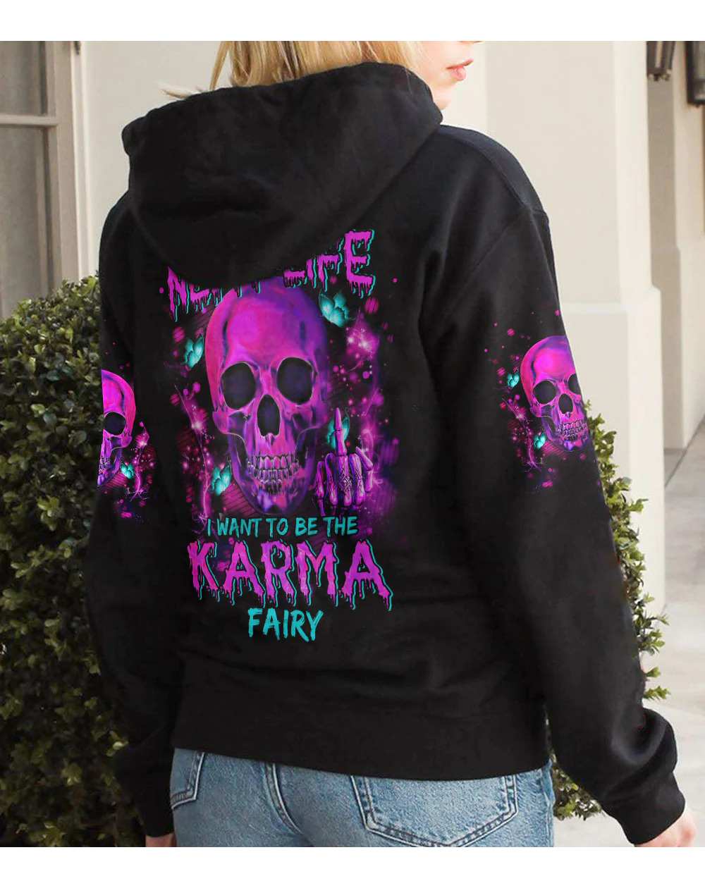 In My Next Time I Want To Be The Karma Fairy Skull Pink Hoodie