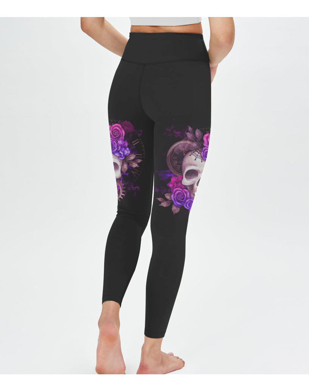 Warning This Tattooed Girl Skull Flowers Black Leggings