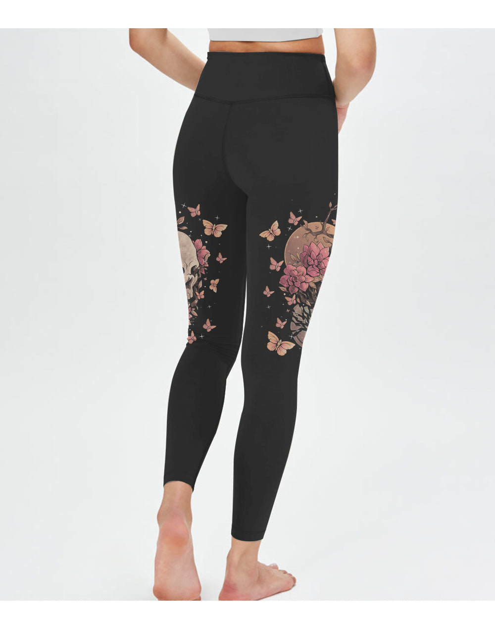 I Am A Sweet Girl Flower Skull Black Leggings