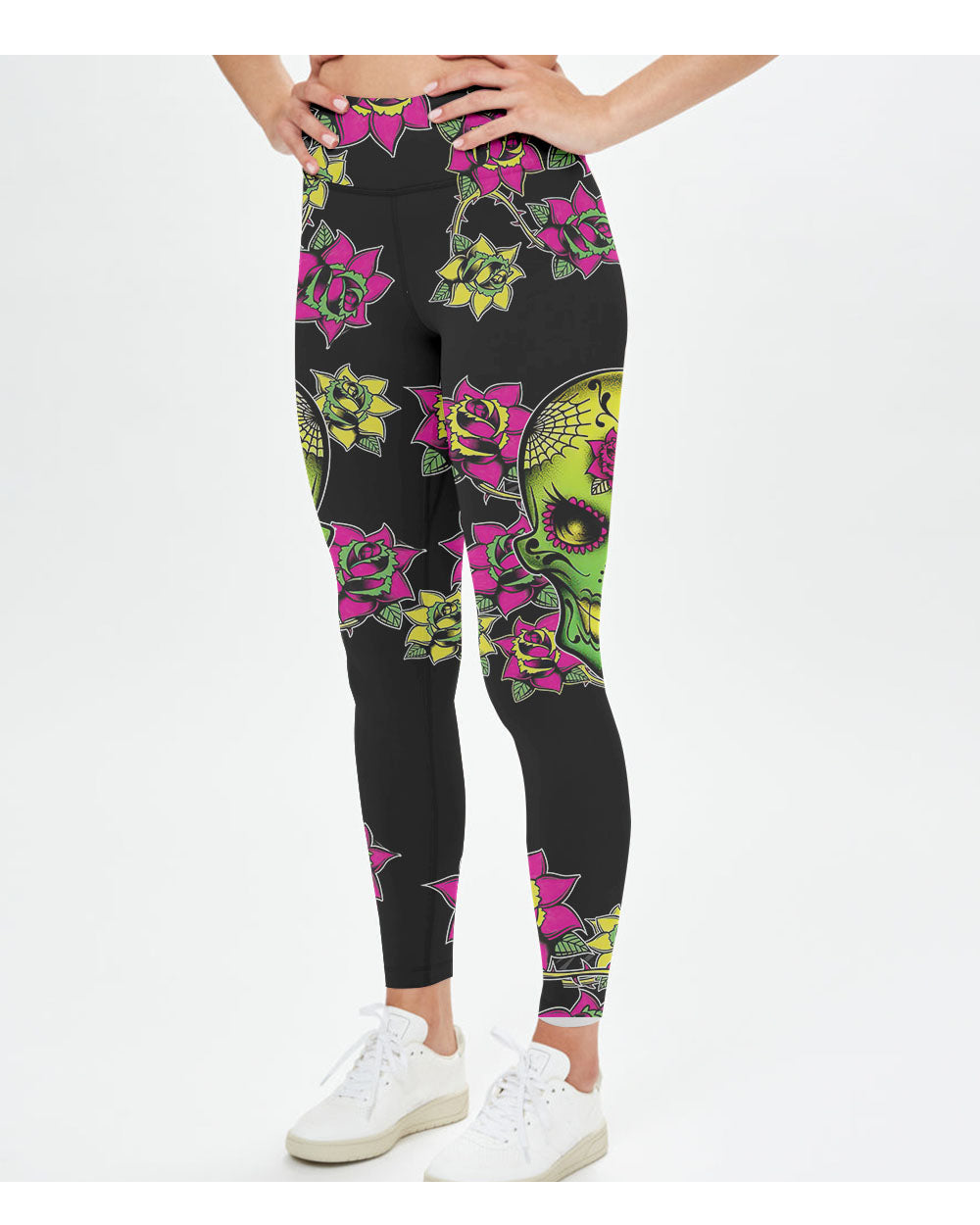 Warning This Tattooed Girl Flower Sugar Skull All Over Print 3 Leggings